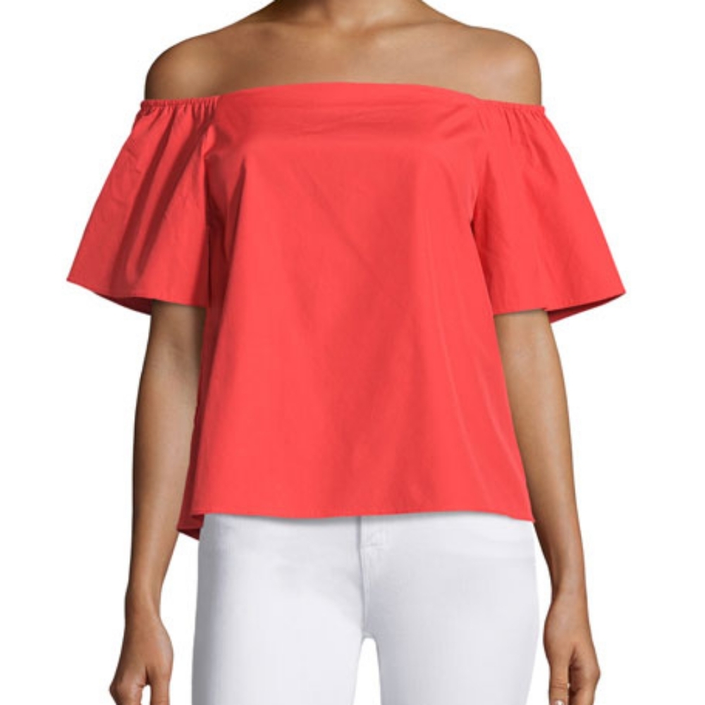 Alice + Olivia "Christy" poplin top (color=Poppy)